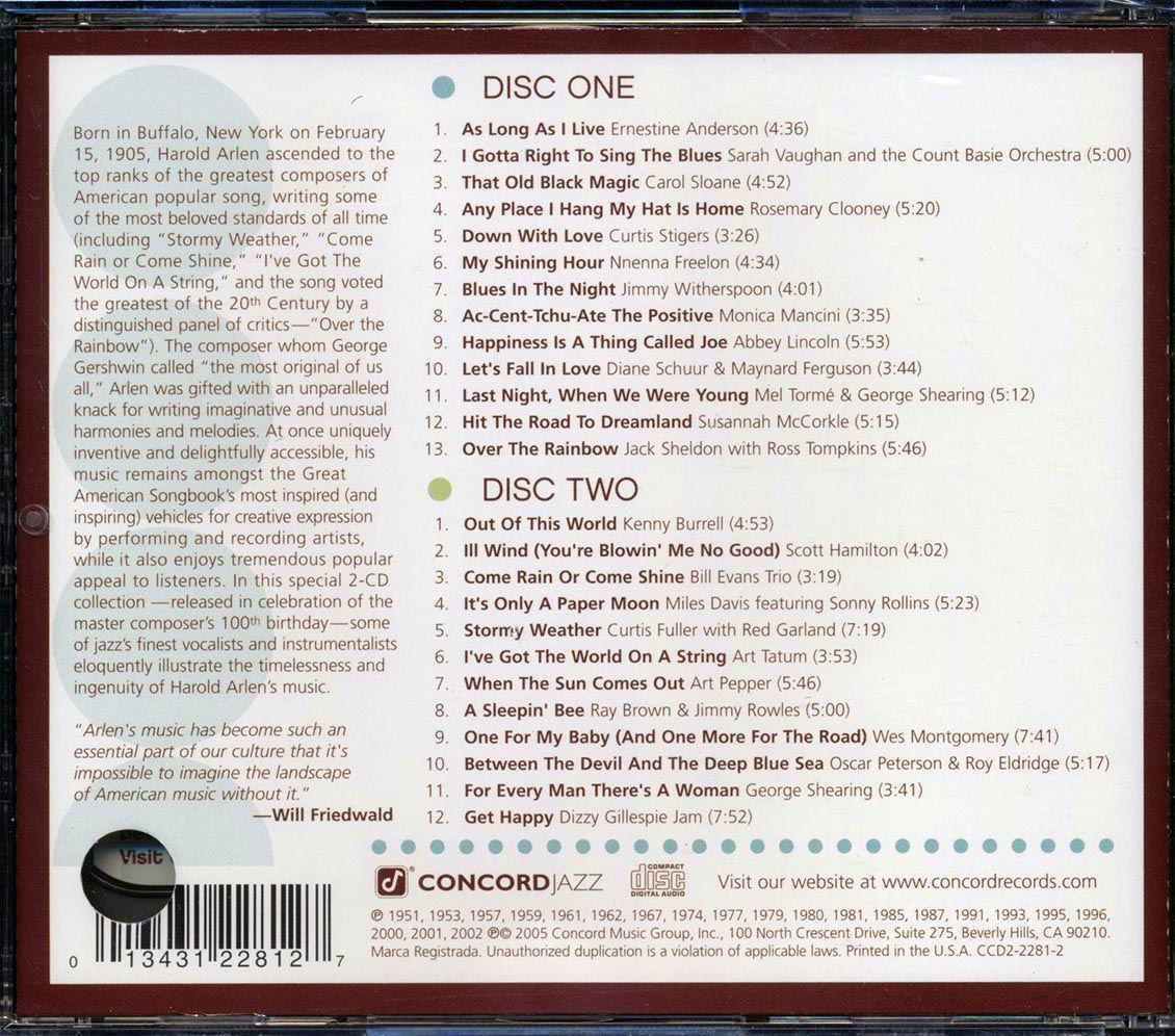 Ernestine Anderson, Sarah Vaughan, Count Basie & His Orchestra, Etc. - Harold Arlen: Centennial Celebration 100 (marked/ltd stock)