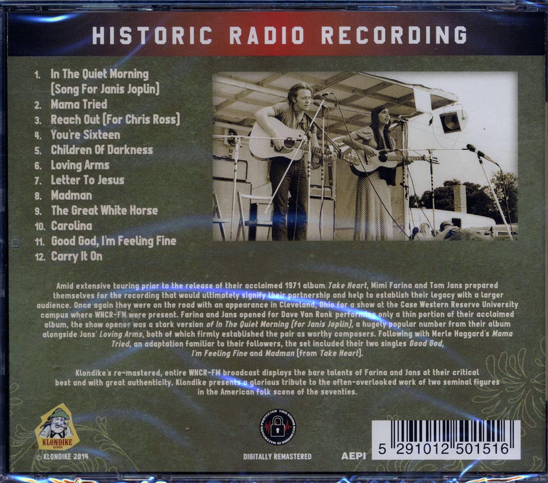 Mimi Farina, Tom Jans - Case Western Reserve 8th April 1972 (remastered)