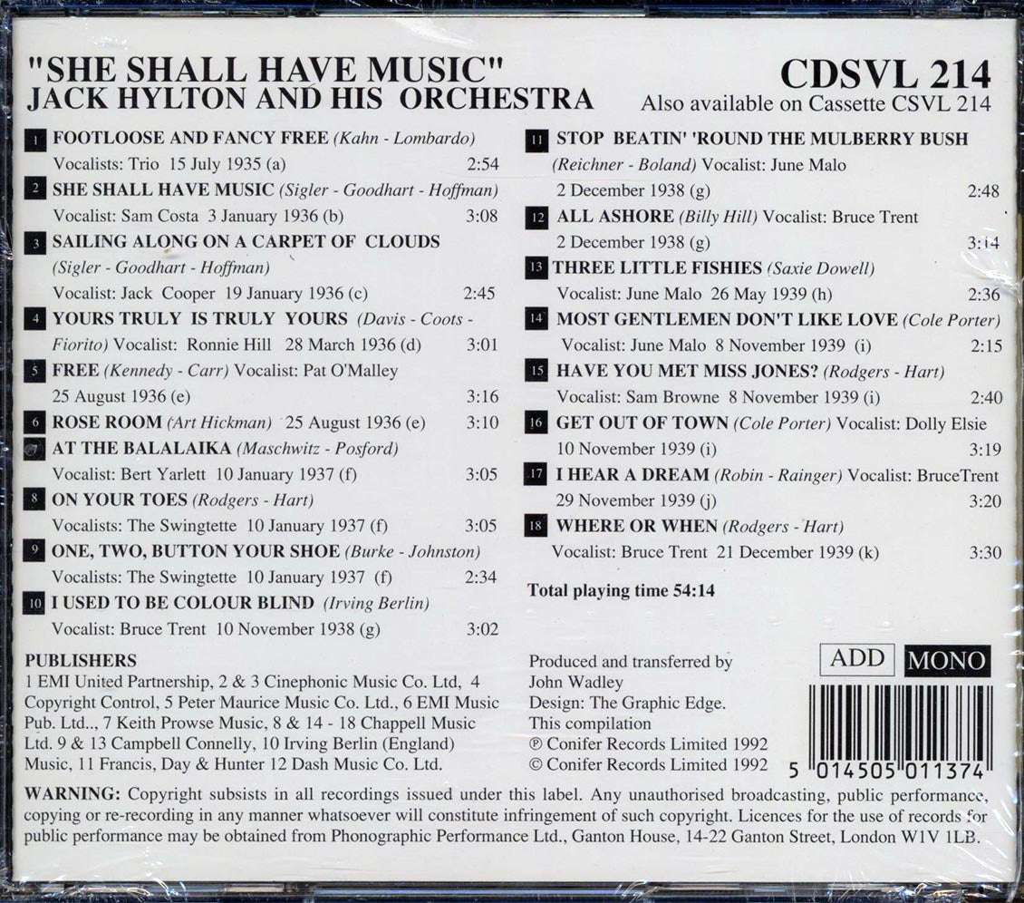 Jack Hylton & His Orchestra - She Shall Have Music: Recordings 1935-1939