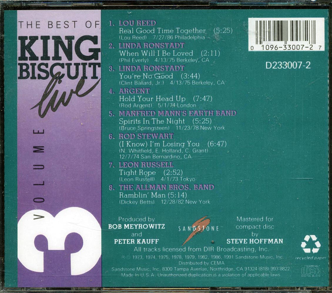 Lou Reed, Linda Ronstadt, Manfred Mann's Earth Band, Allman Brothers Band, Etc. - The Best Of King Biscuit Live Volume 3