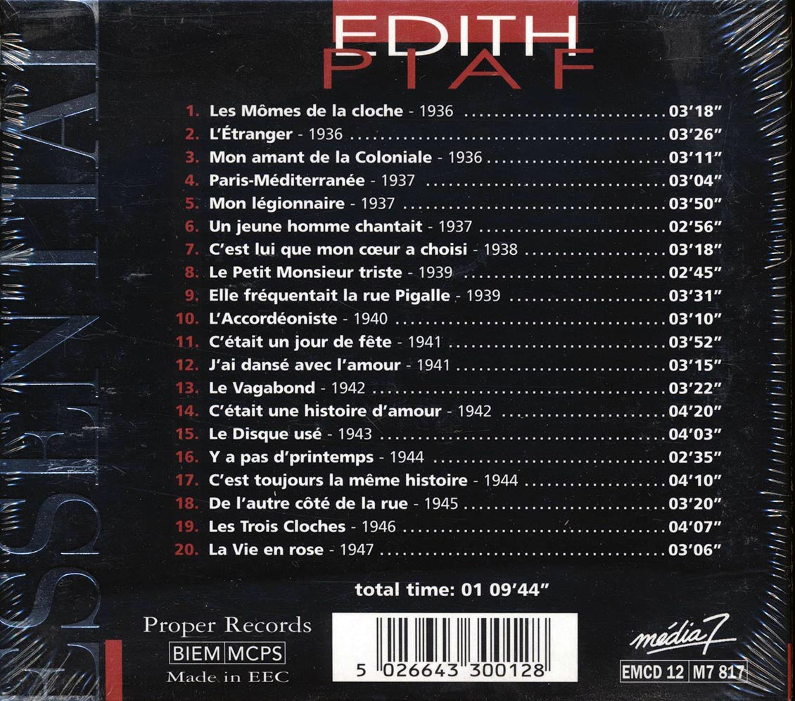 Edith Piaf - Essential Masters (20 tracks) (deluxe 3-fold digipak)