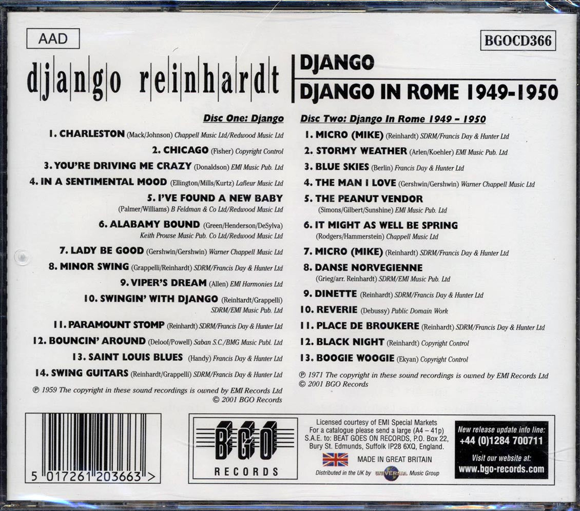 Django Reinhardt - Django + Django In Rome 1949-1950 (2 albums on 2 CDs) (27 tracks) (remastered)