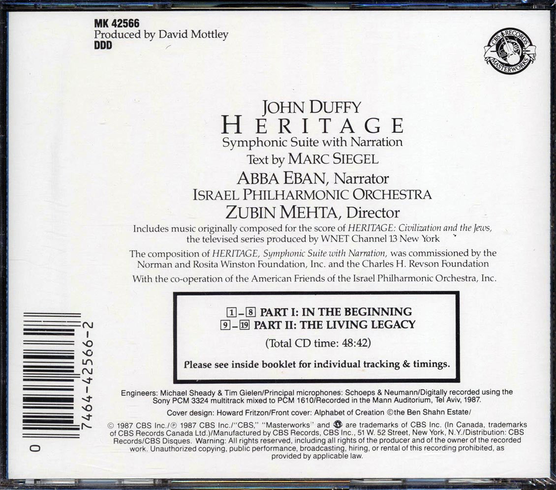 John Duffy, Israel Philharmonic Orchestra, Zubin Mehta - Heritage