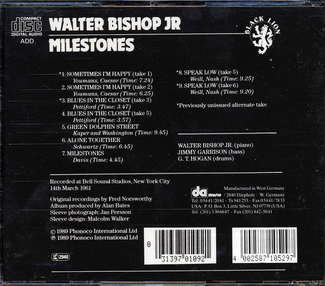 Walter Bishop Jr. - Milestones