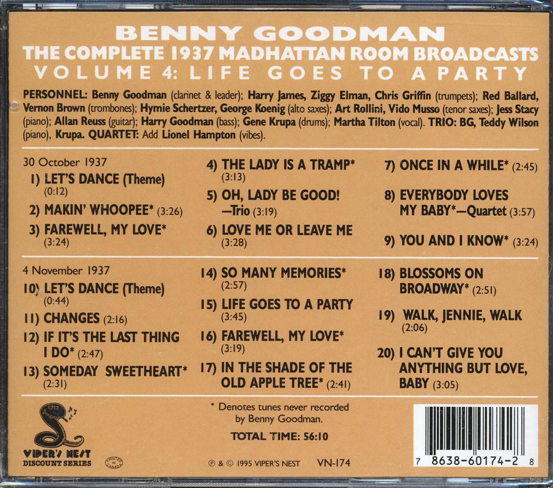 Benny Goodman - The Complete 1937 Madhattan Room Broadcasts Volume 4: Life Goes To A Party (20 tracks)