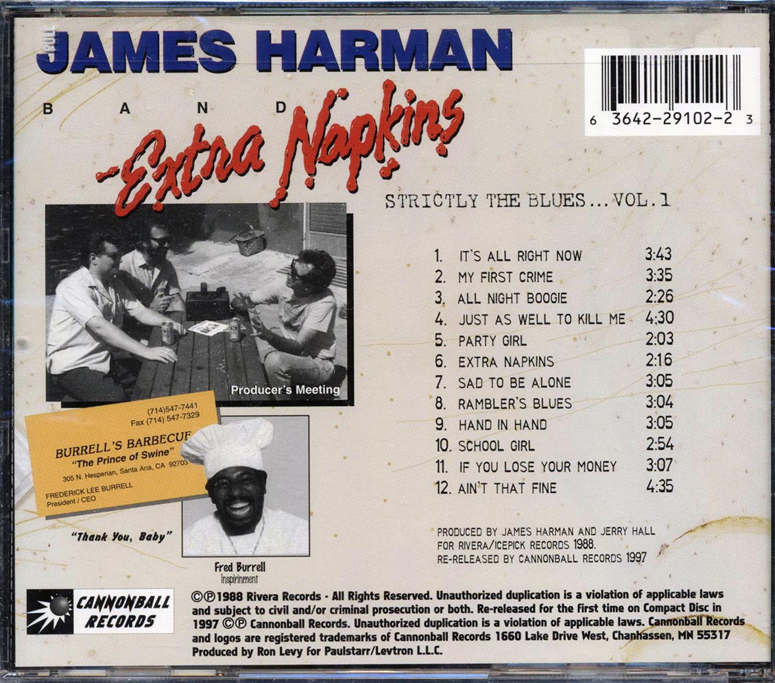 James Harman Band - Extra Napkins: Strictly The Blues Volume 1