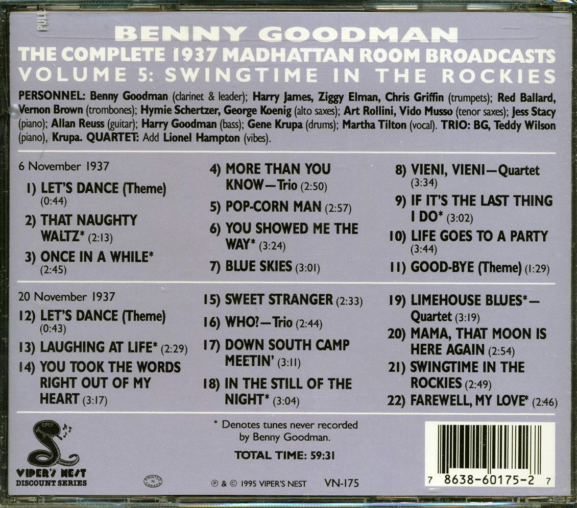 Benny Goodman - The Complete 1937 Madhattan Room Broadcasts Volume 5: Swingtime In The Rockies (22 tracks)