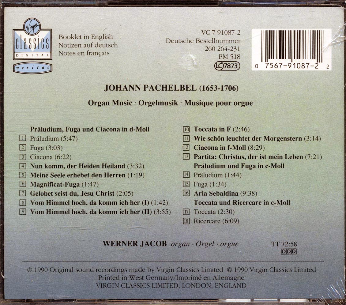 Johann Pachelbel, Werner Jacob - Music For Organ: Orgelmusik Musique Pour Orgue