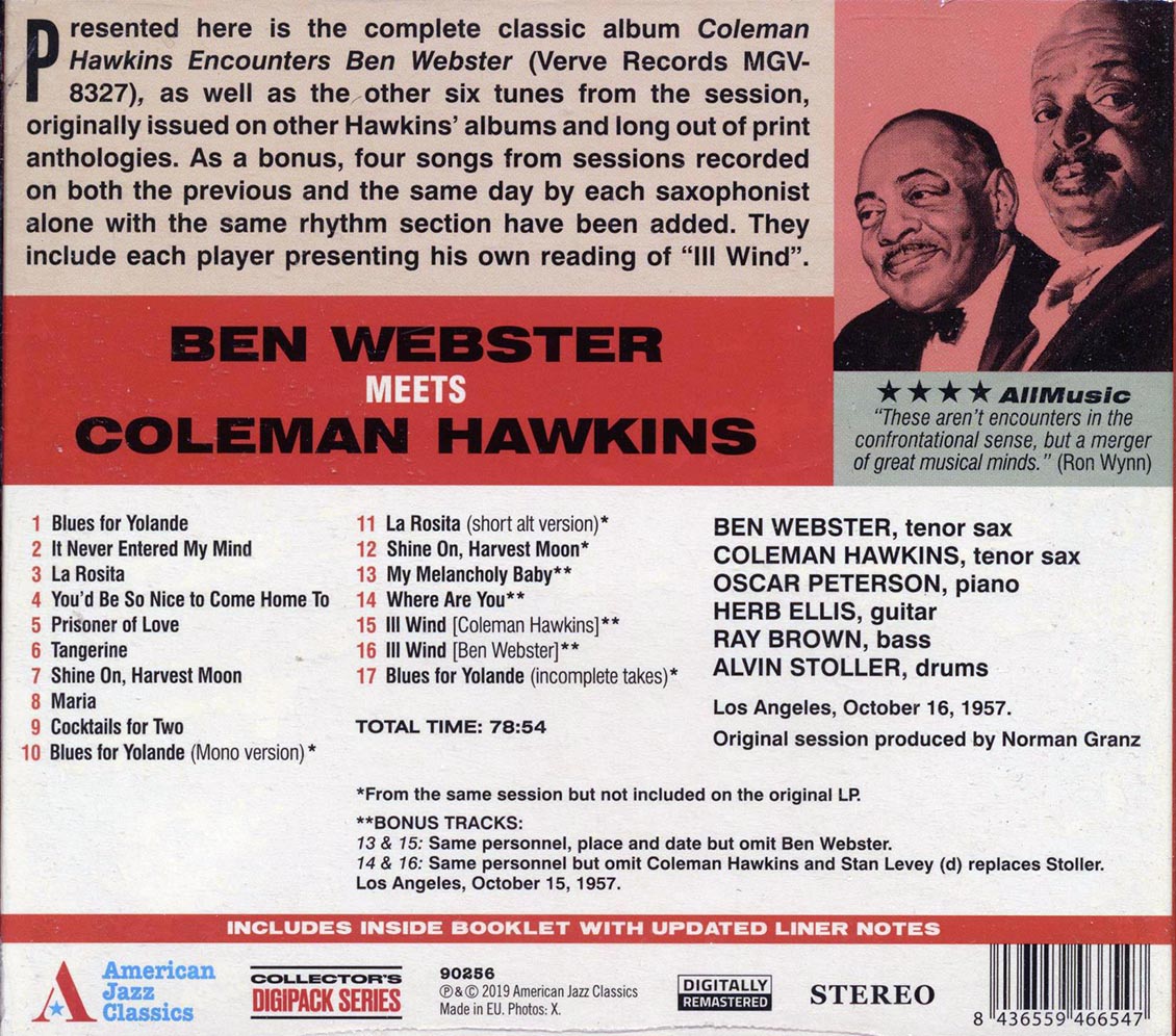 Ben Webster, Coleman Hawkins - Ben Webster Meets Coleman Hawkins: With Oscar Peterson, Herb Ellis, Ray Brown, Alvin Stoller