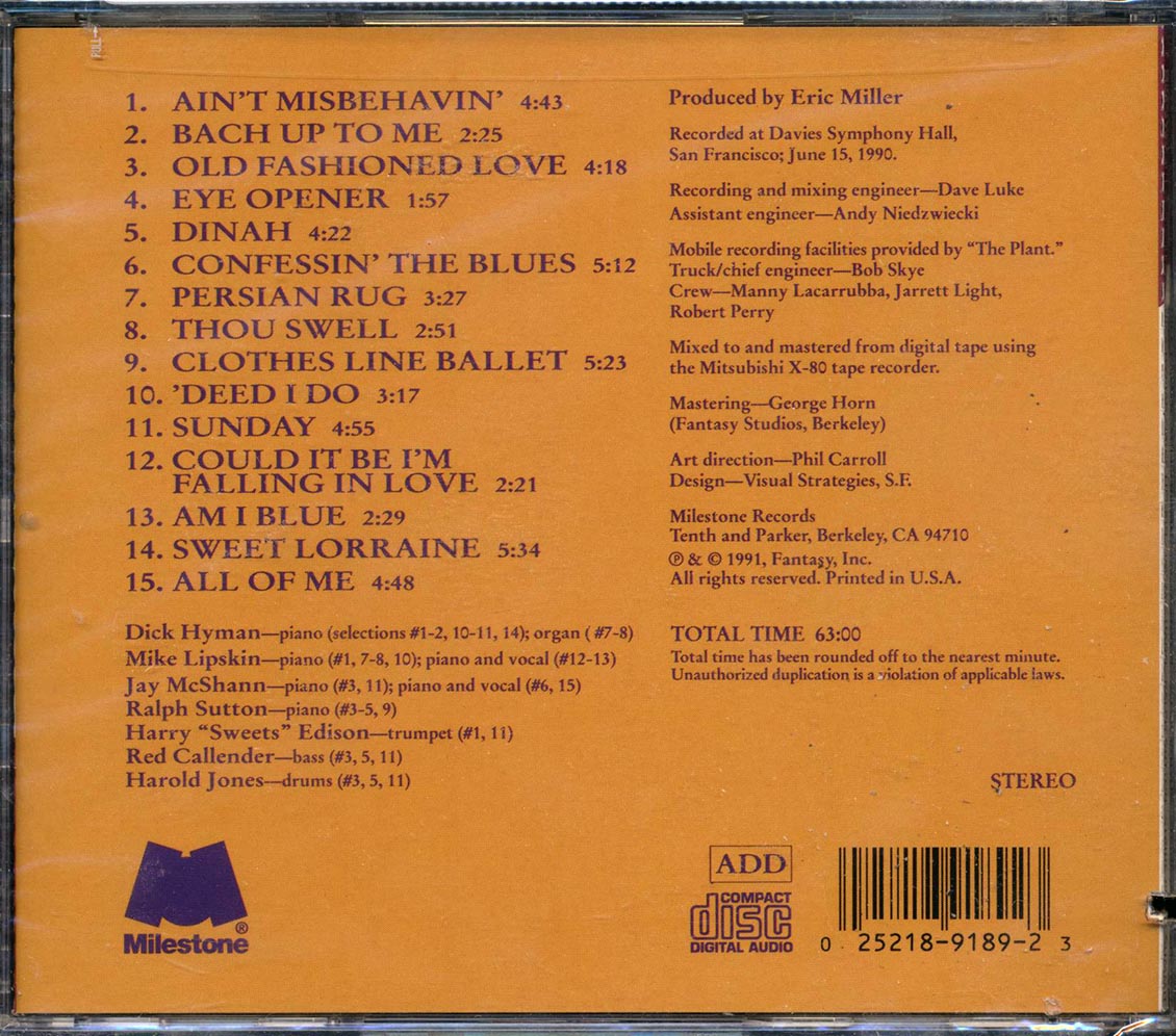 Dick Hyman, Ralph Sutton, Jay McShann, Etc. - Stride Piano Summit (marked/ltd stock)