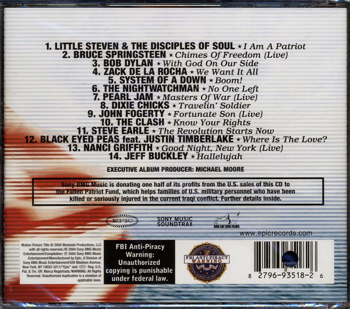 Bruce Springsteen, Bob Dylan, The Nightwatchman, Etc. - Songs And Artists That Inspired Fahrenheit 9/11 (marked/ltd stock)