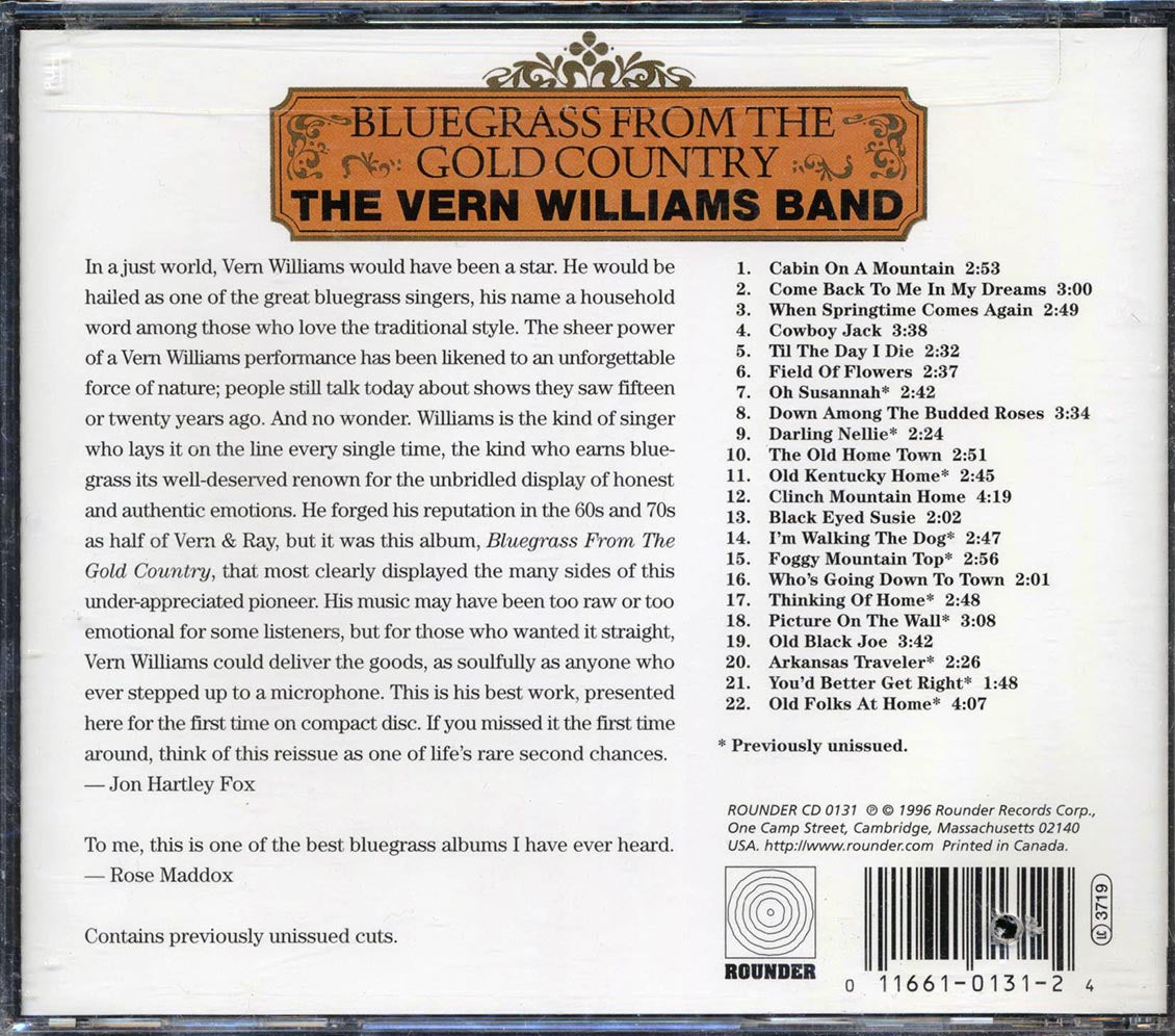 Vern Williams Band - Bluegrass From The Gold Country (22 tracks) (marked/ltd stock)