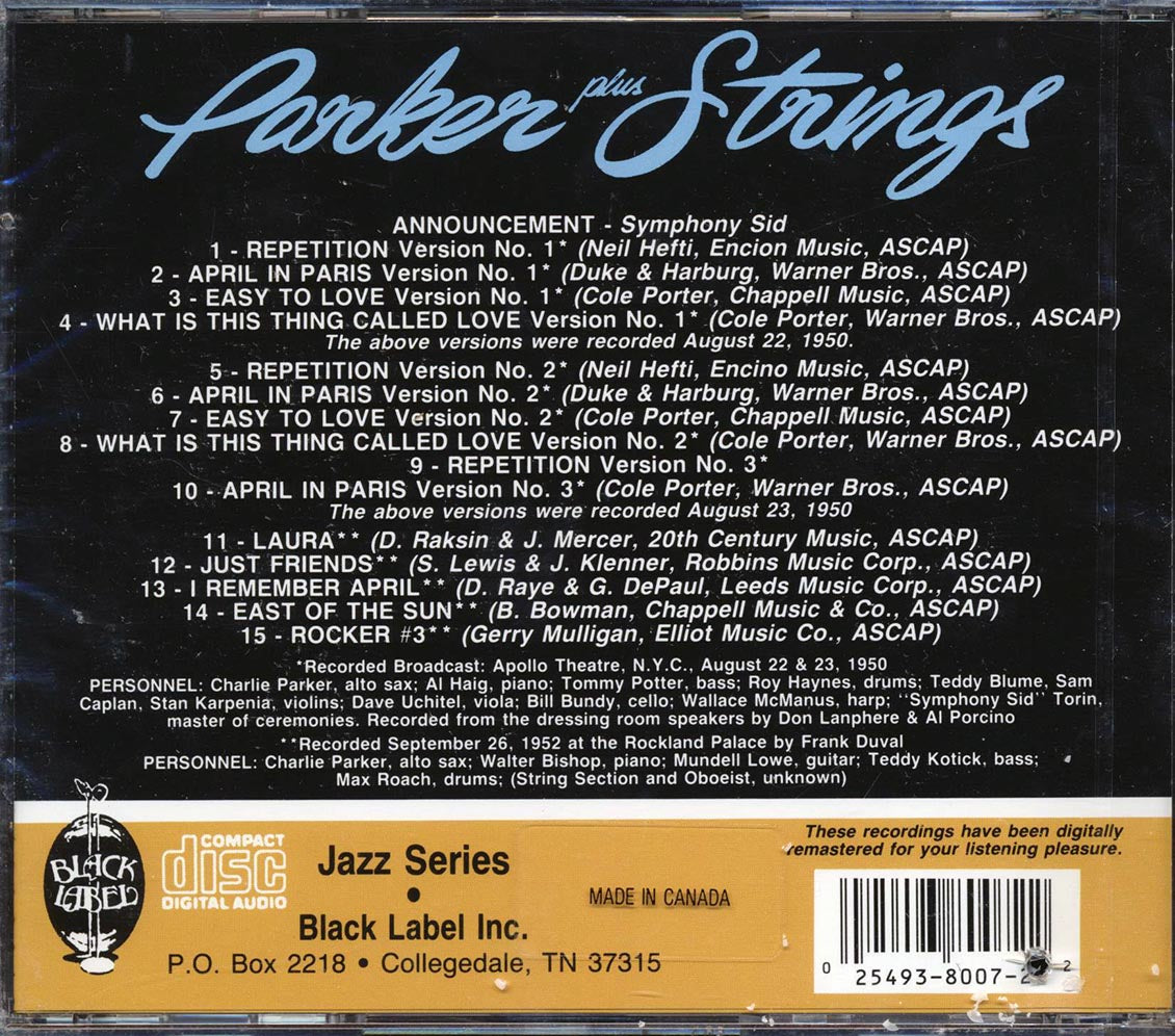 The Charlie Parker Quartet - Parker Plus Strings: The The Charlie Parker Quartet Quartet Live In Concert (marked/ltd stock)