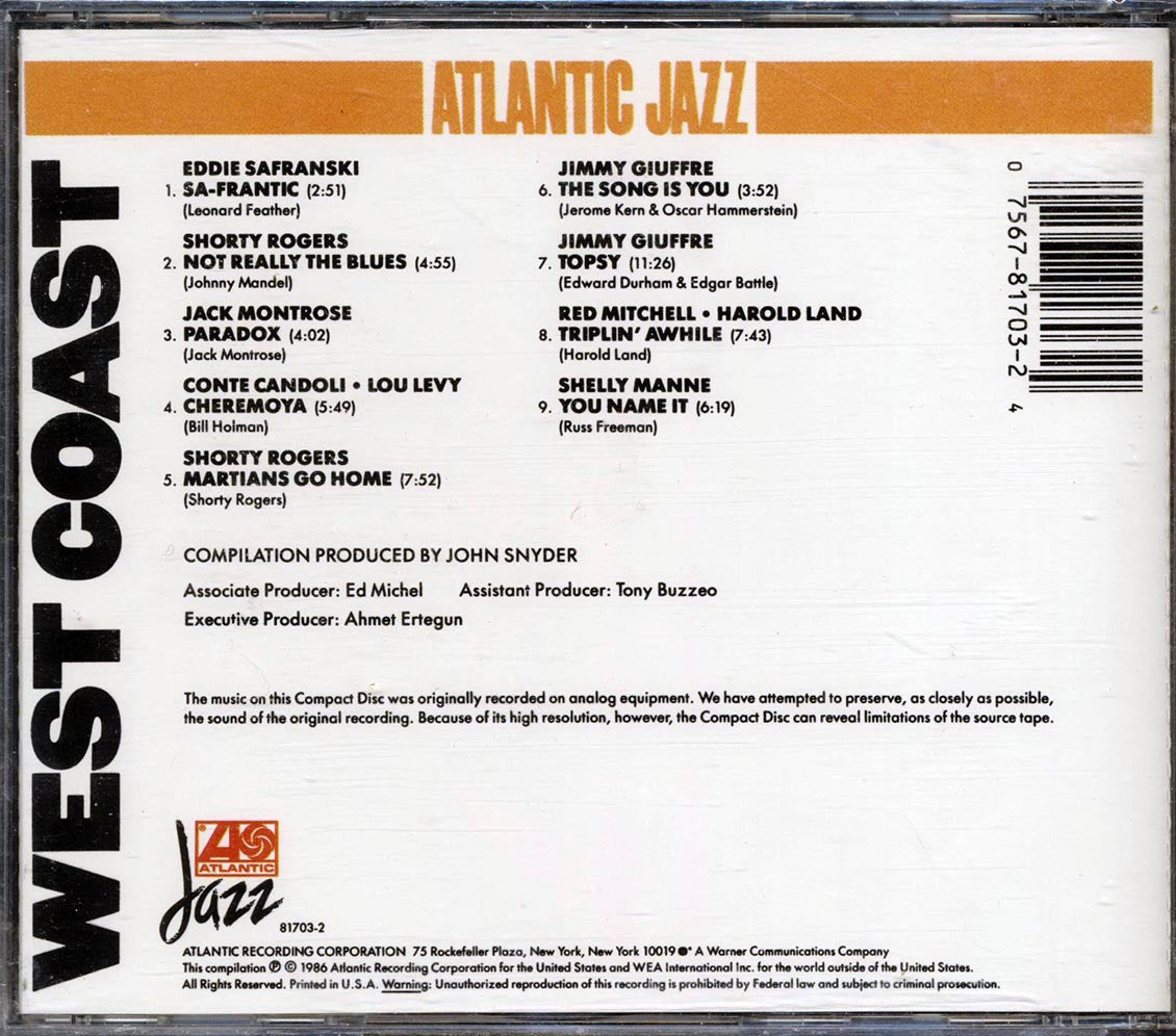 Shorty Rogers, Jack Montrose, Jimmy Giuffre, Etc. - Atlantic Jazz West Coast (marked/ltd stock)