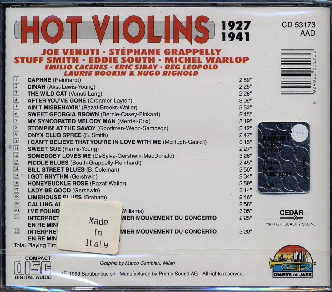 Joe Venuti, Stephane Grappelly, Stuff Smith, Etc. - Hot Violins (22 tracks)