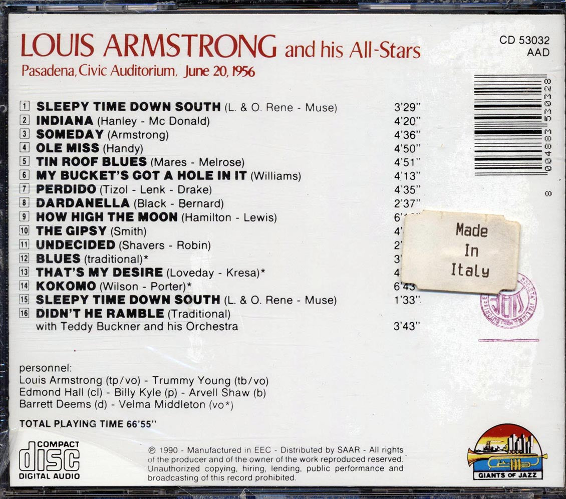 Louis Armstrong & His All Stars - Pasadena, Civic Auditorium June 20, 1956