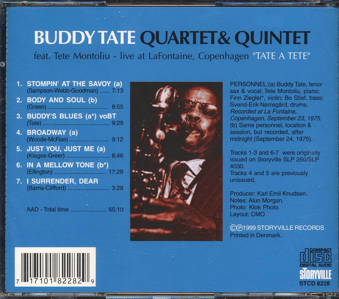 Buddy Tate Quartet, Buddy Tate Quintet, Tete Montoliu - Tate A Tete: At La Fontaine, Copenhagen