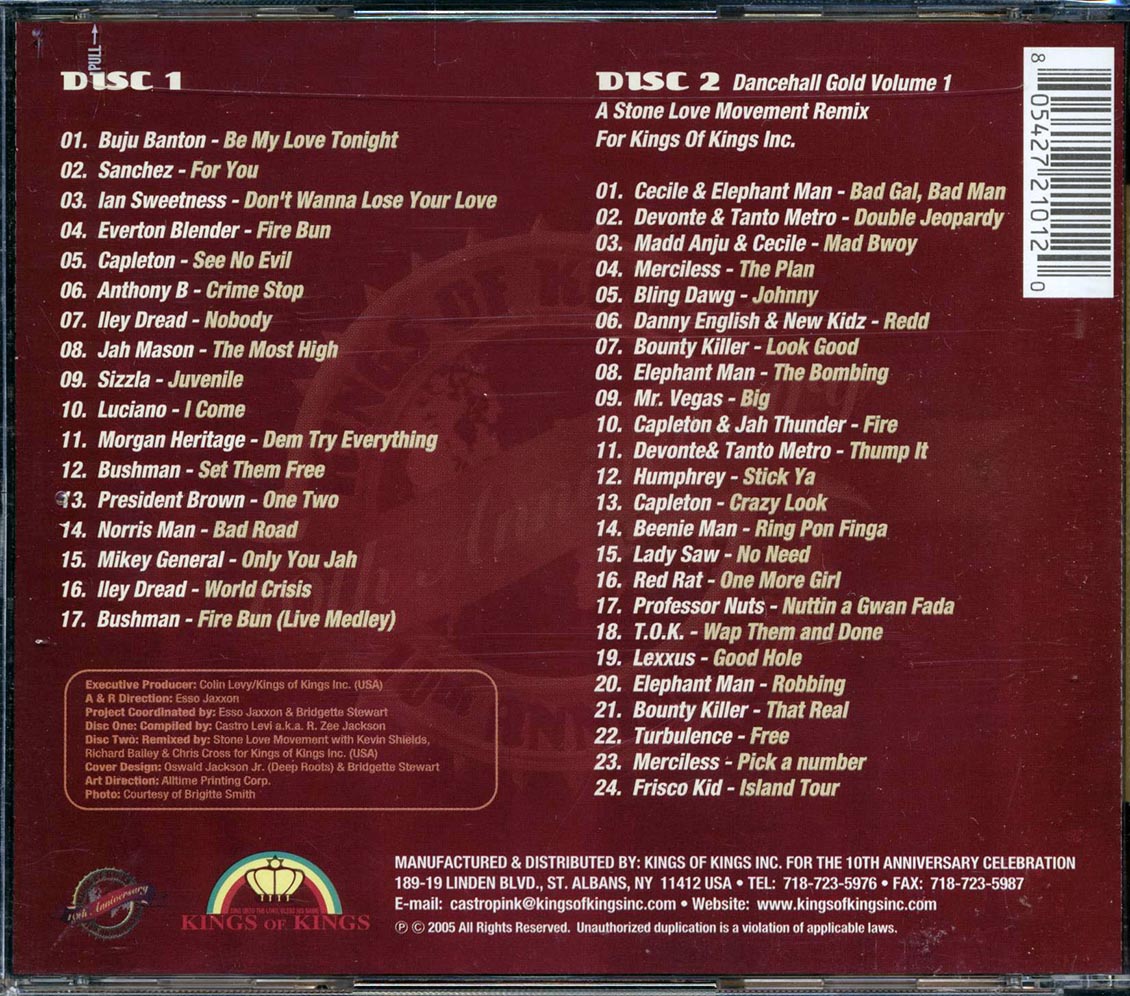 Prezident Brown, Buju Banton, Capleton, Bushman, Beenie Man, Etc. - Dancehall Gold Volume 1 + Stone Love Mix CD (41 tracks) (2xCD)