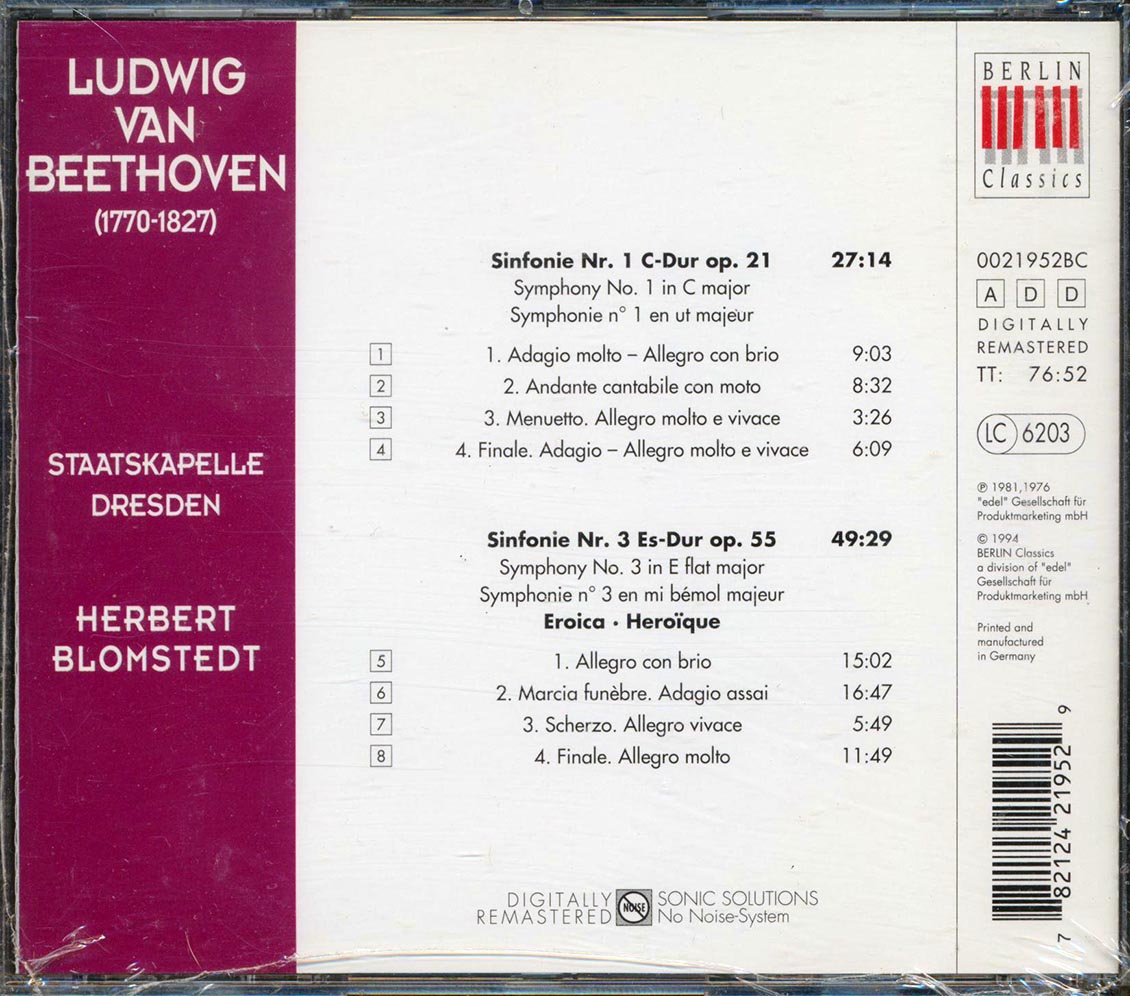 Beethoven, Herbert Blomstedt, Staatskapelle Dresden - Beethoven Sinfonien Vol 1 Nr, 1 & 3
