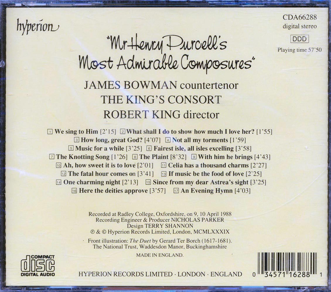 Henry Pucell, James Bowman, The King's Consort, Robert King - Mr. Henry Purcell's Most Admirable Composures
