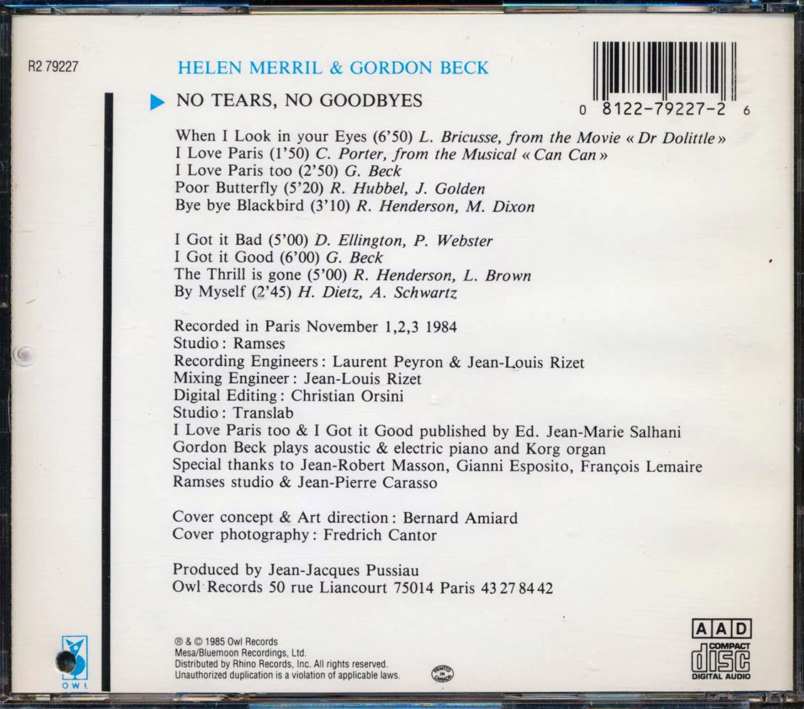 Helen Merrill, Gordon Beck - No Tears, No Goodbyes