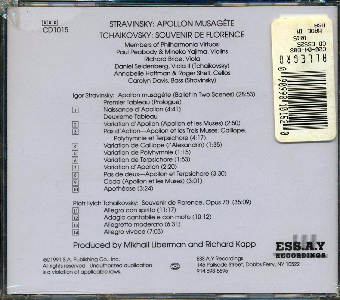 Stravinsky, Apollon Musagete, Tchaikovsky, Souvenir De Florence - Members Of Philharmonia Virtuosi