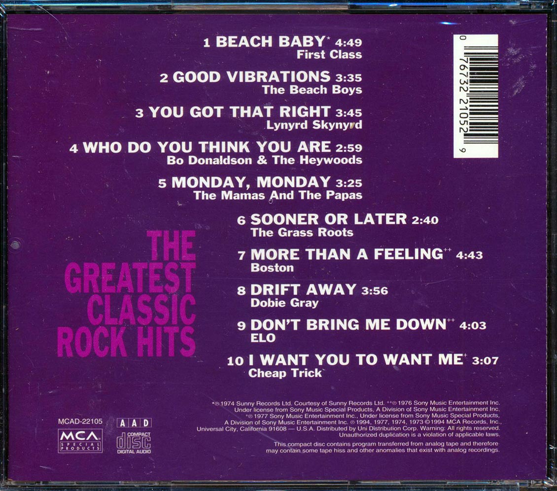Lynyrd Skynyrd, The Beach Boys, First Class, Boston, Etc. - The Greatest Classic Rock Hits