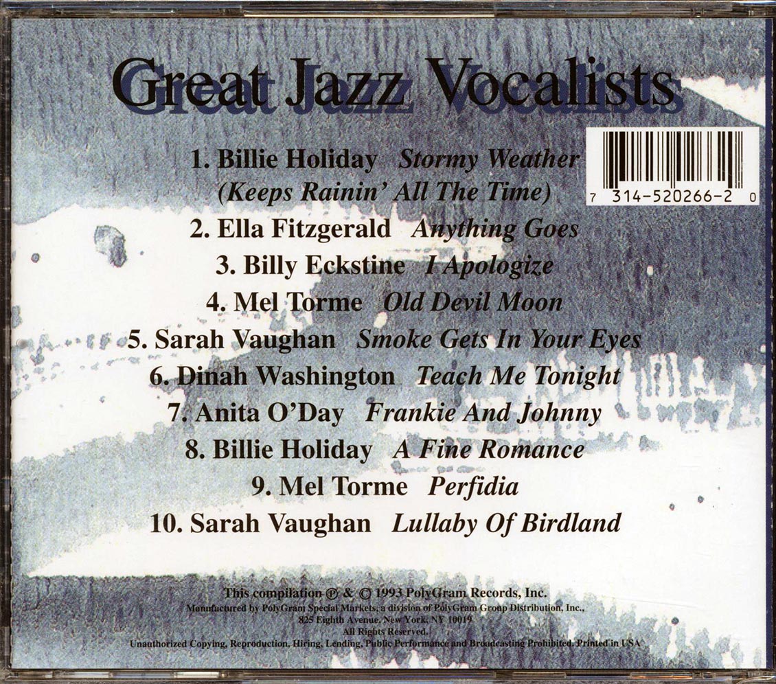 Billie Holiday, Ella Fitzgerald, Mel Torme, Sarah Vaughan, Etc. - Great Jazz Vocalists