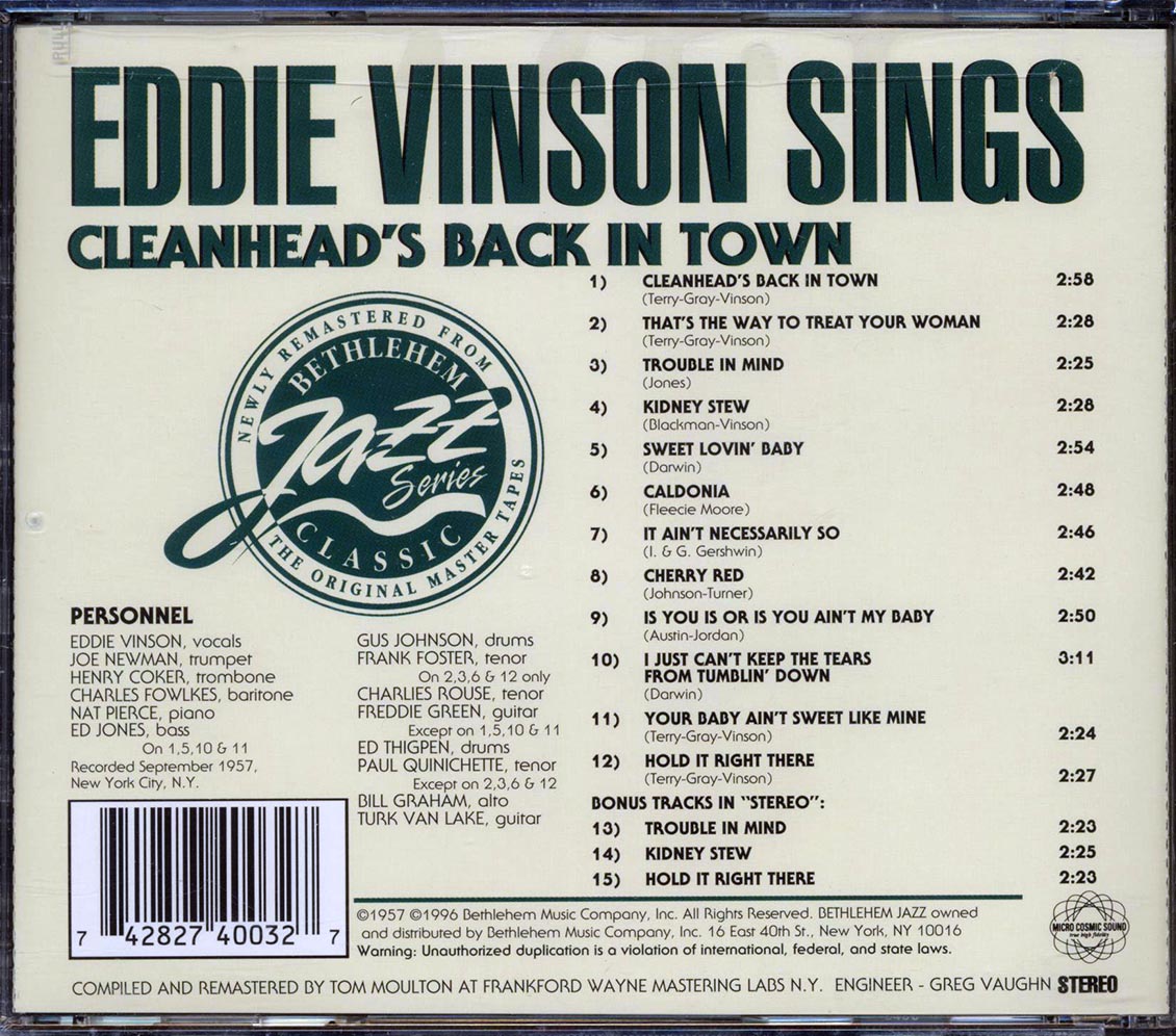 Eddie Cleanhead Vinson - Cleanhead's Back In Town