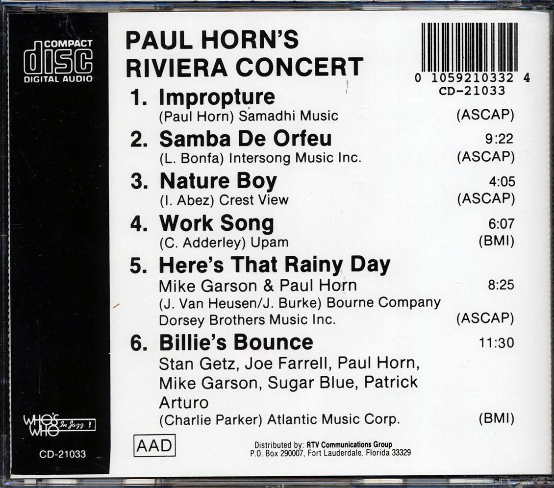 Paul Horn - Paul Horn's Riviera Concert