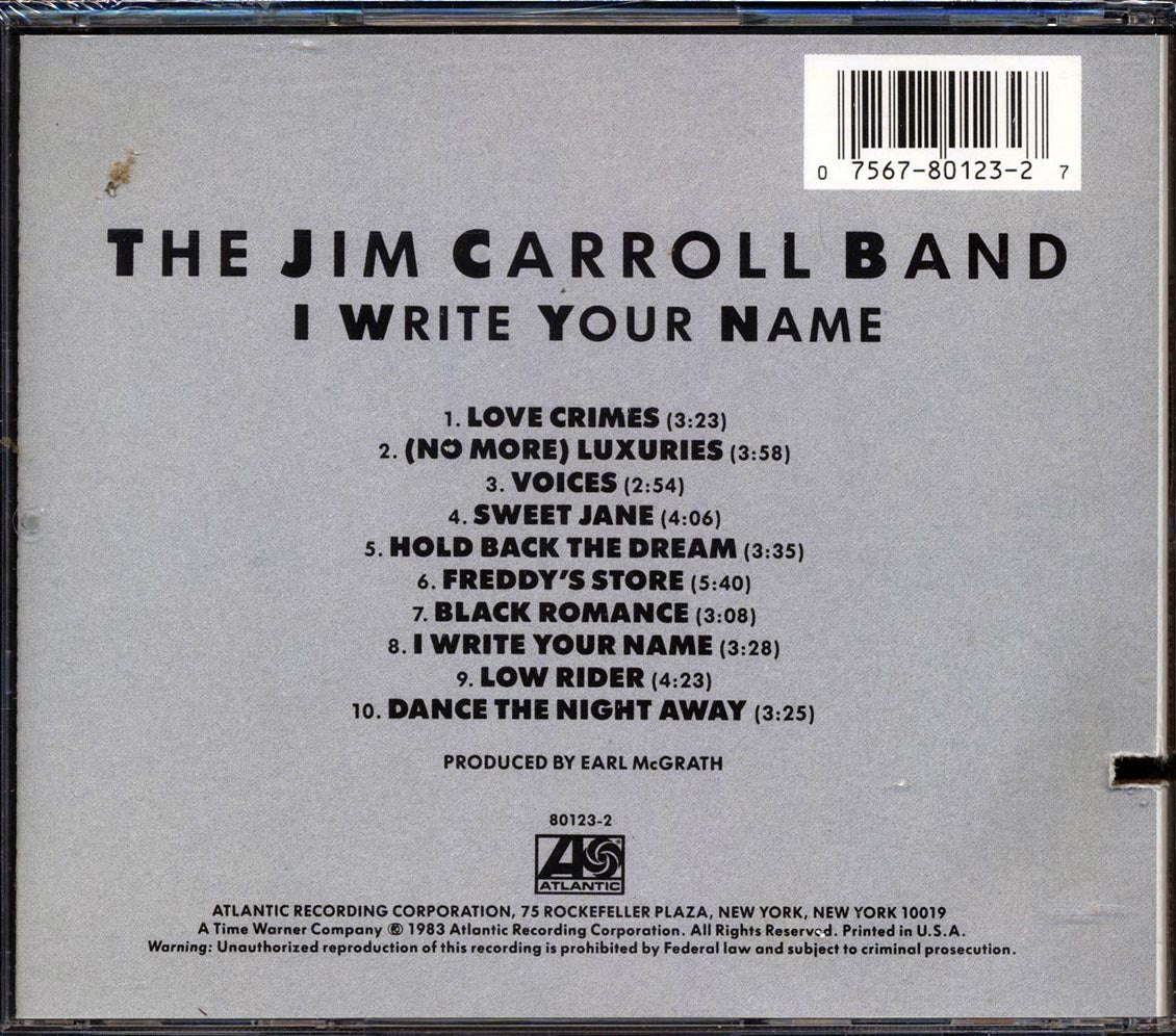 The Jim Carroll Band - I Write Your Name (marked/ltd stock)