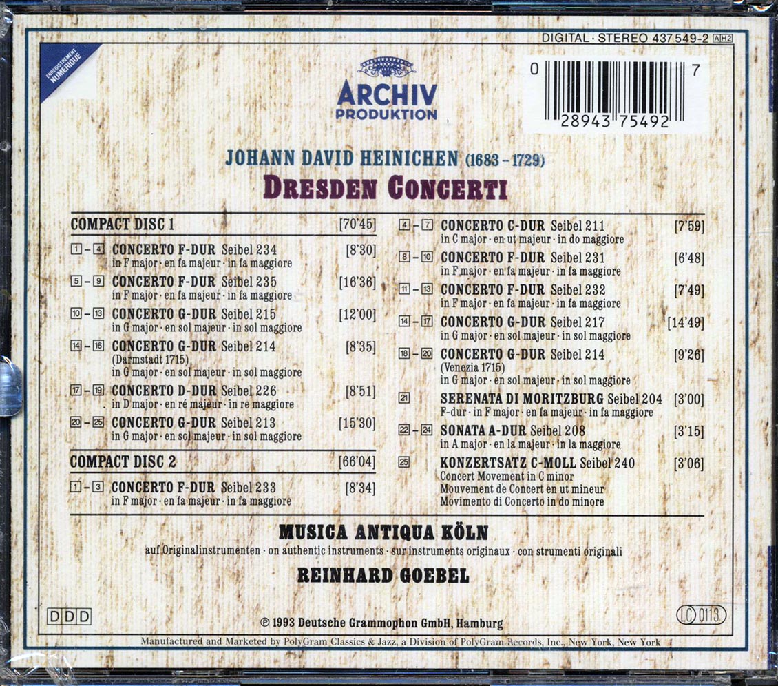 Johann David Heinichen, Reinhard Boebel - Musica Antiqua Koln; Dresden Concerti (2xCD)