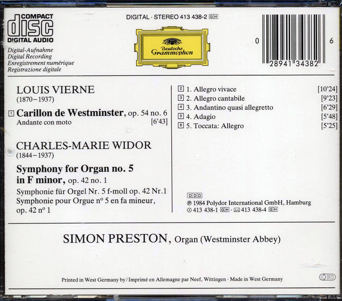 Widor, Vierne, Simon Preston - Symphony No. 5; Carillon De Westminster