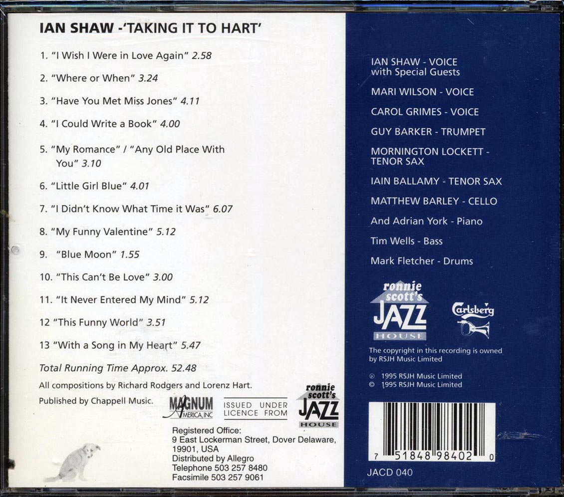 Ian Shaw - Taking It To Hart: The Songs Of Rodgers & Hart (marked/ltd stock)