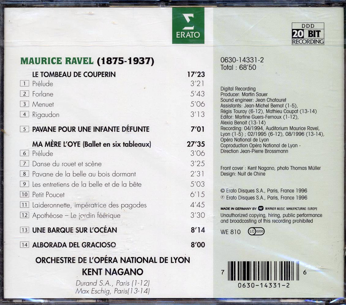 Ravel, Kent Nagano, Orchestre De L'Opera National De Lyon - Ma Mere L'Oye; Pavane Pour Une Infante Defunte; Le Tombeau De Couperin (marked/ltd stock)