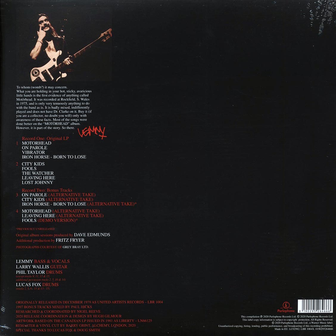 Motorhead - On Parole (+ 7 bonus tracks) (stereo) (2xLP) (180g) (expanded edition (remastered)) (remastered)