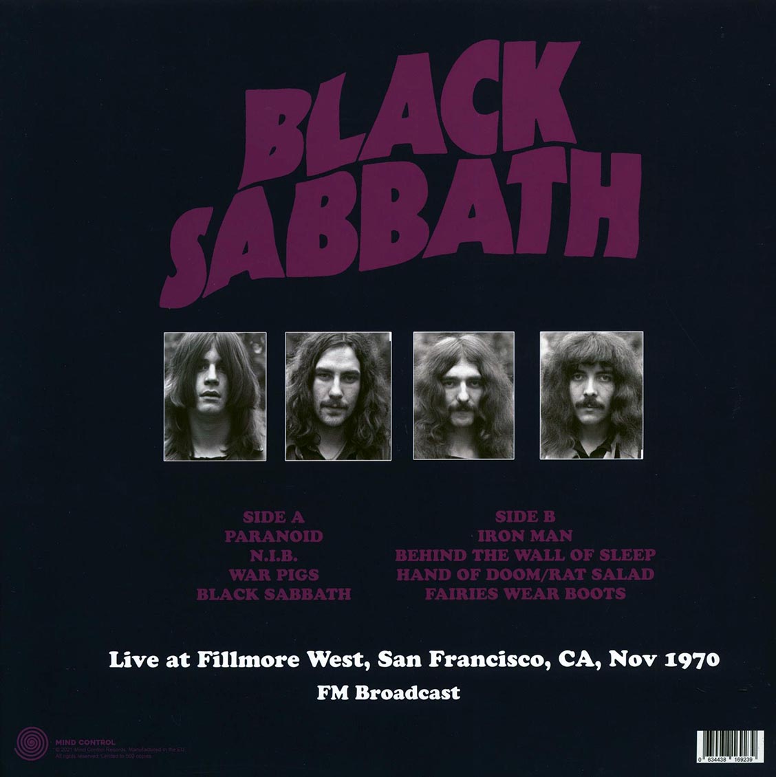 Black Sabbath - Live At Fillmore West, San Francisco, CA, Nov 1970 FM Broadcast (ltd. 500 copies made) (magenta vinyl)