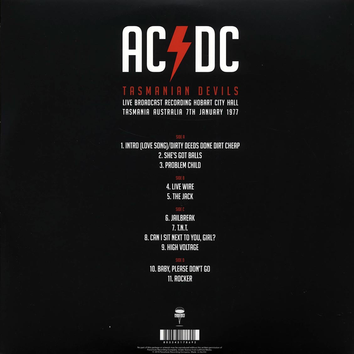 AC/DC - Tasmanian Devils: Live Broadcast Recording, Hobart City Hall, Tasmania, Australia, 7th January 1977 (2xLP) (purple vinyl)