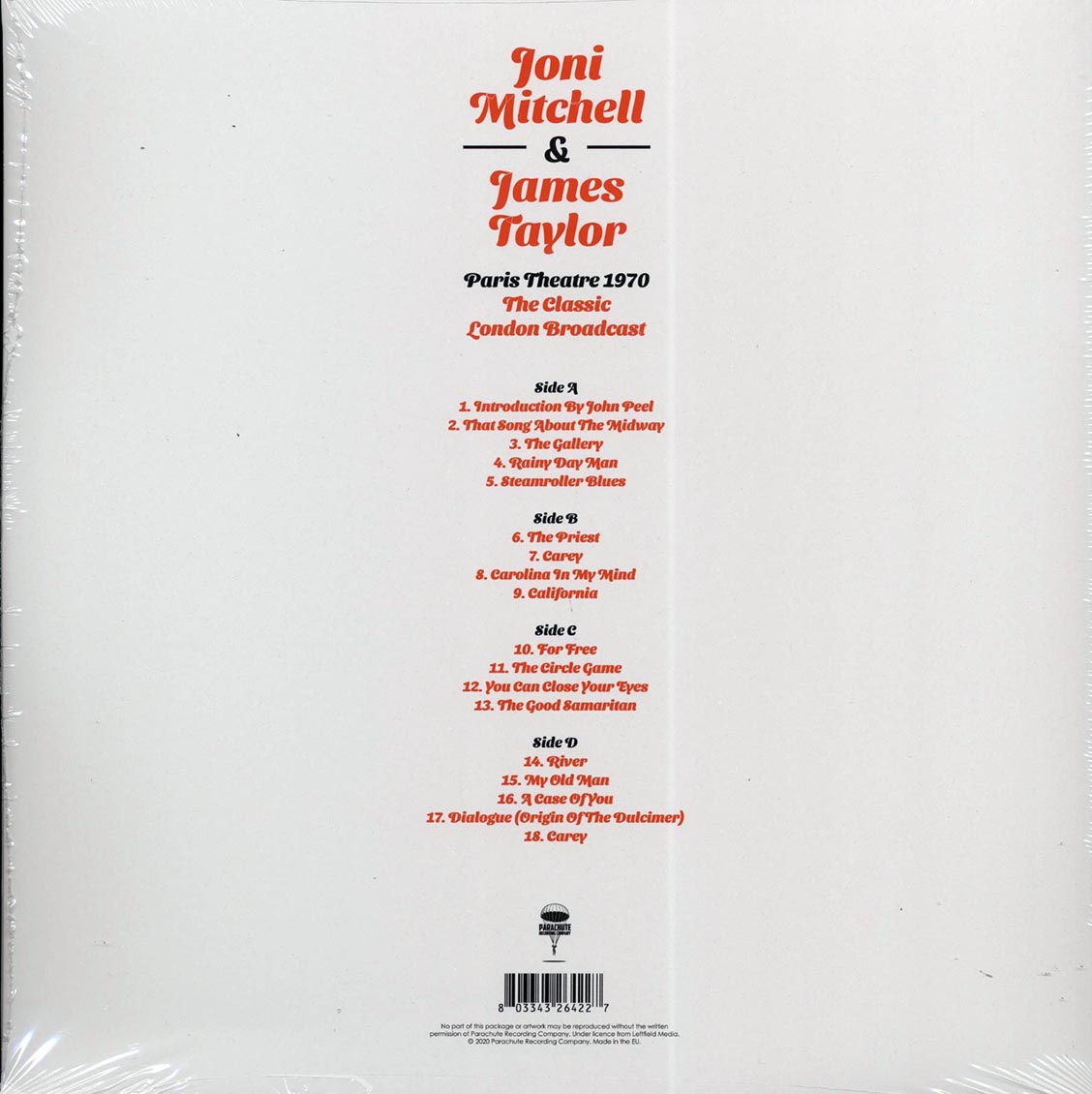 Joni Mitchell, James Taylor - Paris Theatre 1970: The Classic London Broadcast (2xLP)