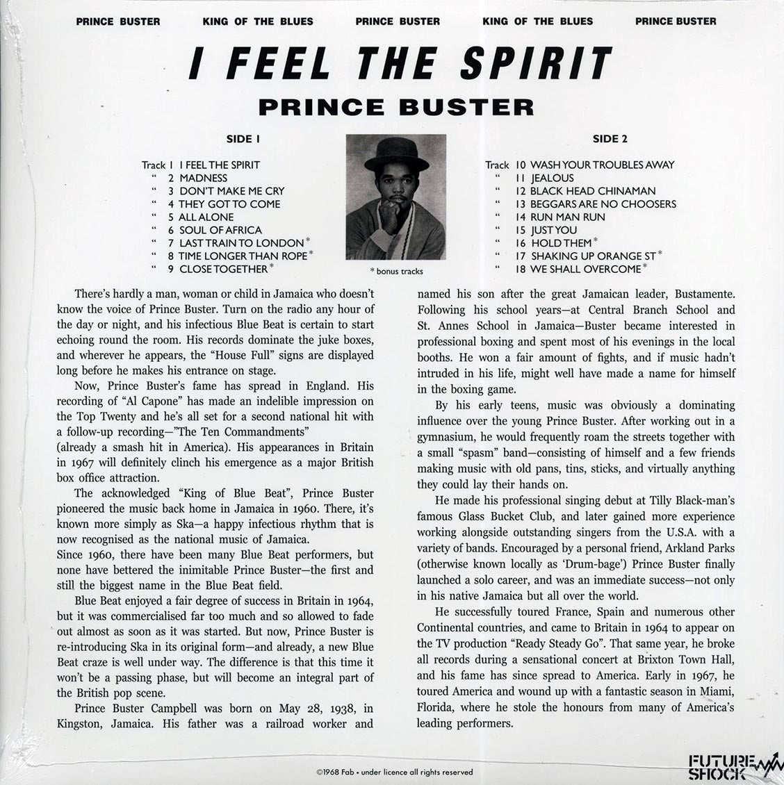 Prince Buster - I Feel The Spirit (+ 7 bonus tracks) (ltd. 500 copies made) (blue vinyl)