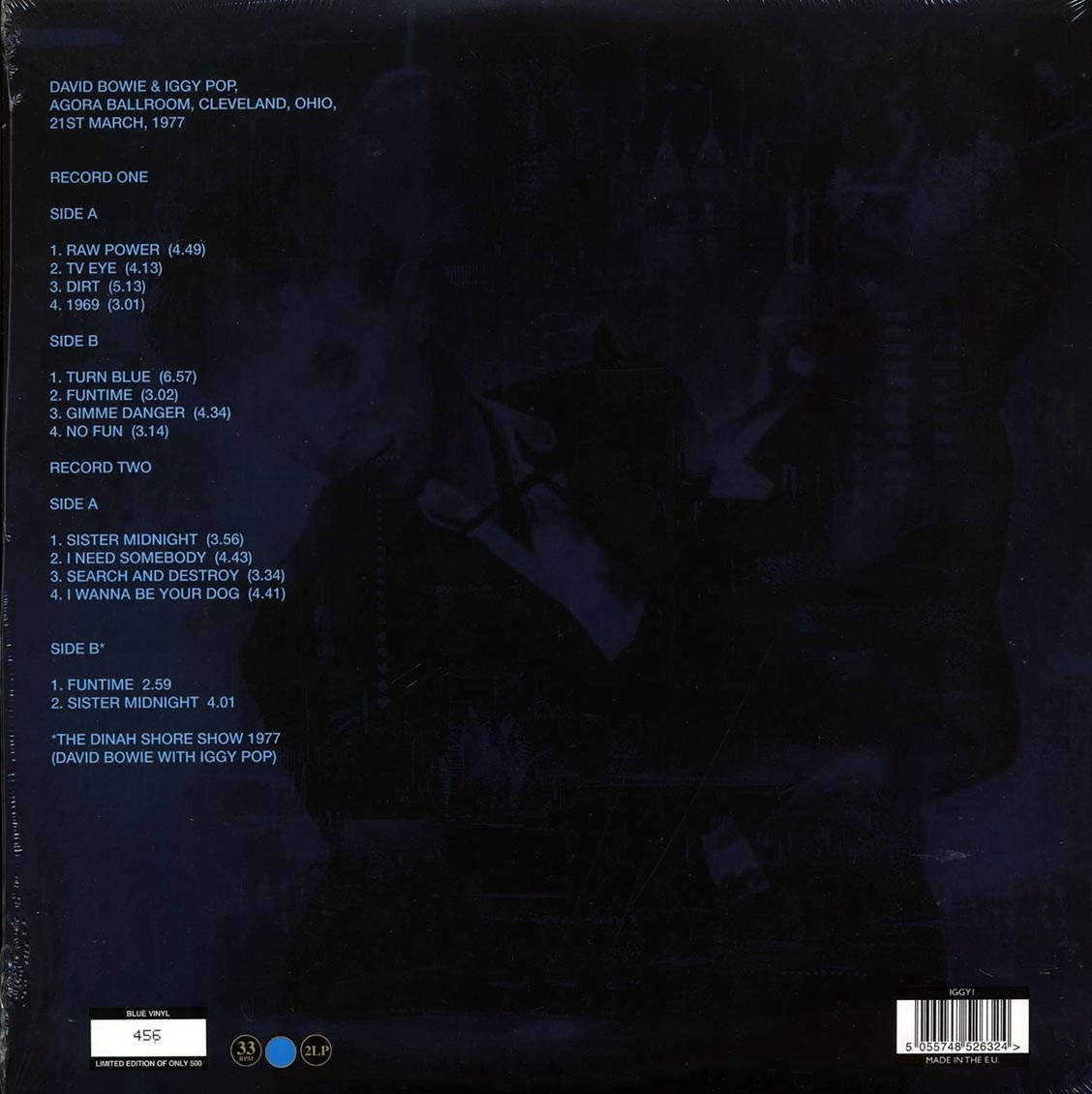 David Bowie, Iggy Pop - Agora Ballroom, Cleveland, Ohio, 21st March, 1977 (ltd. 500 copies made) (2xLP) (blue vinyl)