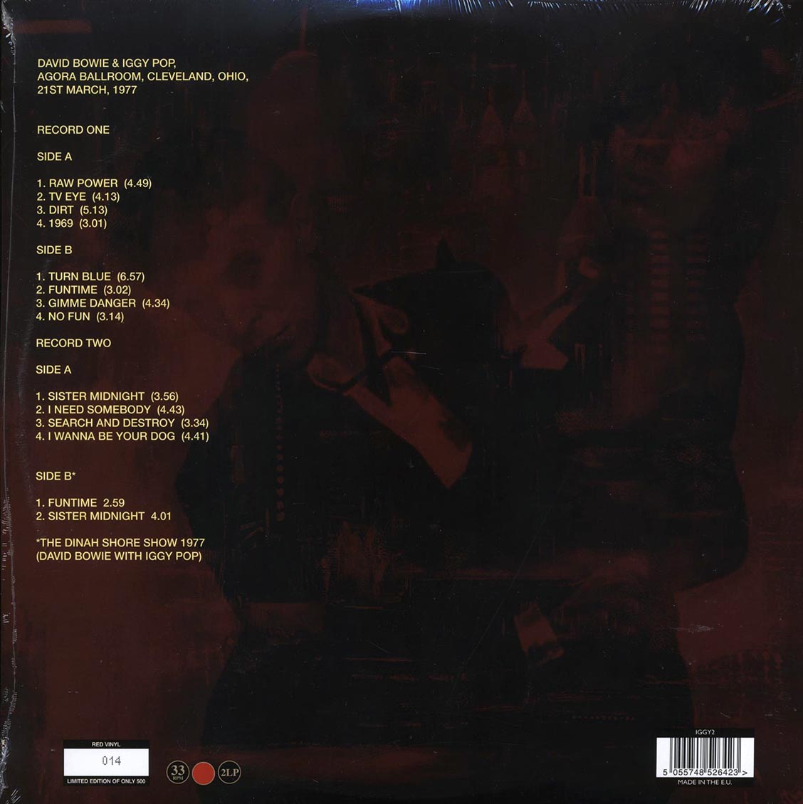 David Bowie, Iggy Pop - Agora Ballroom, Cleveland, Ohio, 21st March, 1977 (ltd. 500 copies made) (2xLP) (red vinyl)