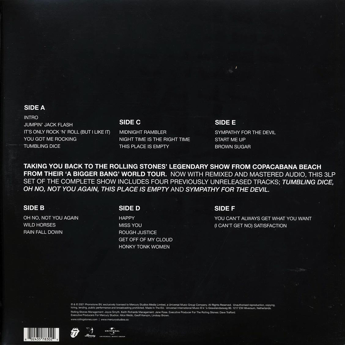 The Rolling Stones - A Bigger Bang: Live On Copacabana Beach (+ 5 bonus tracks) (3xLP) (180g)