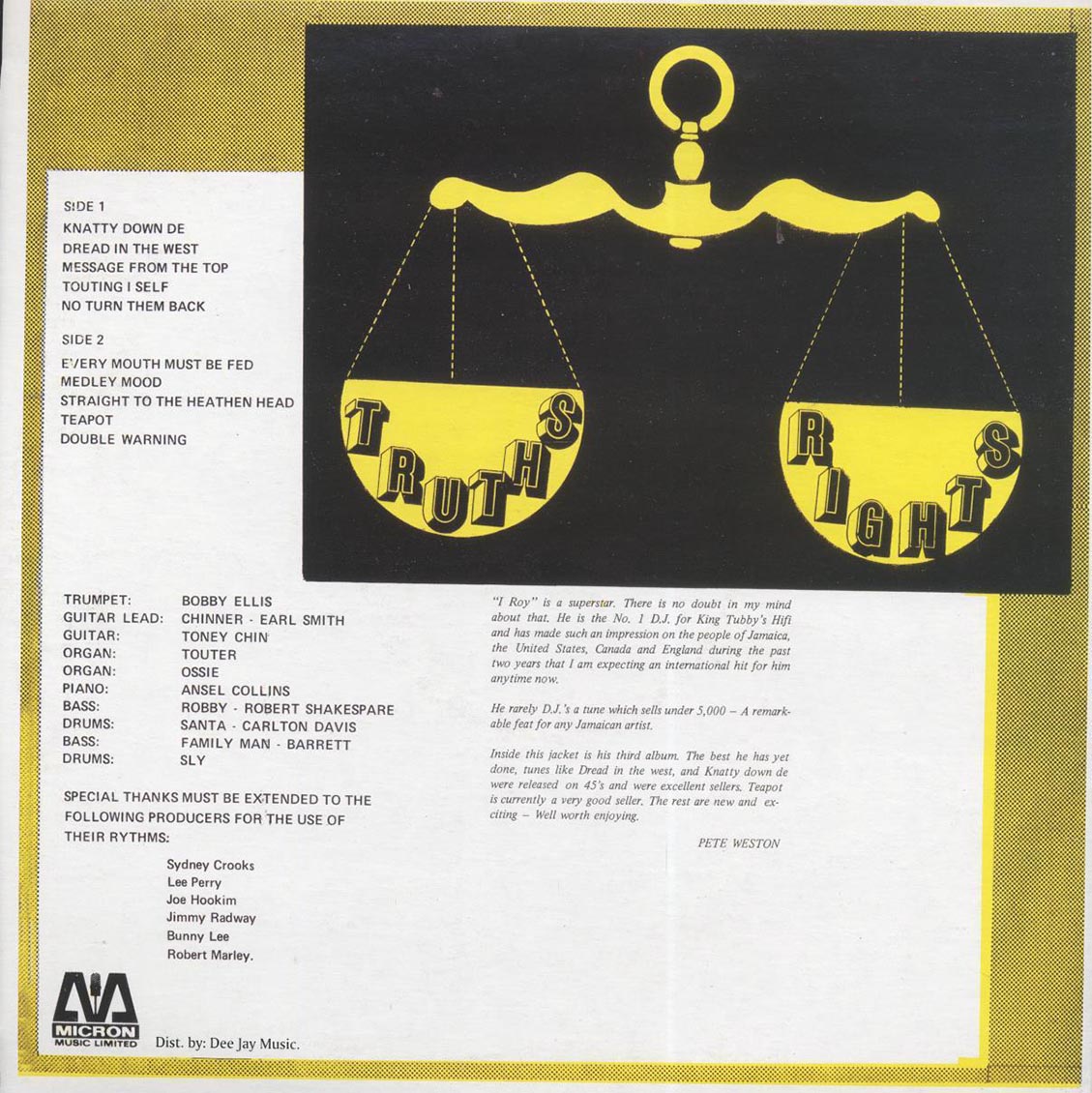 I Roy - Truths & Rights (Jamaica press)