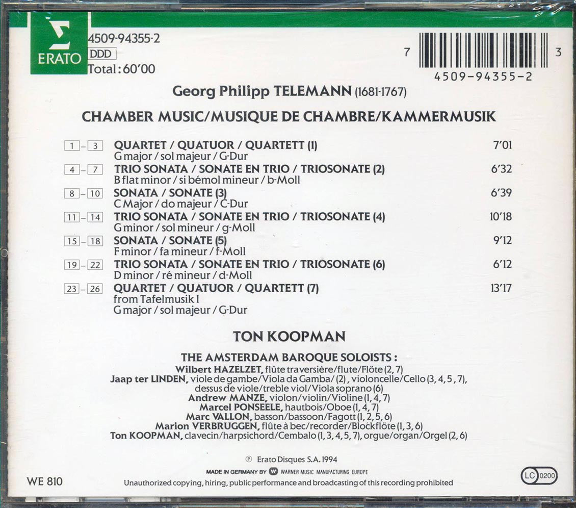 Telemann, Ton Koopman, And The Amsterdam Baroqure Soloists - Chamber Music