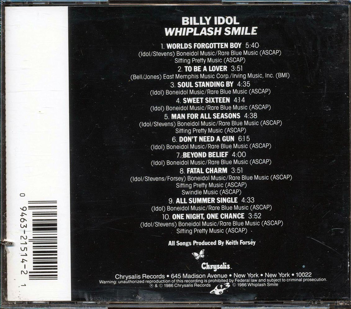 Billy Idol - Whiplash Smile (marked/ltd stock)