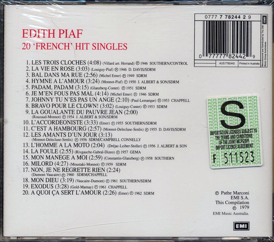 Edith Piaf - 20 French Hit Singles