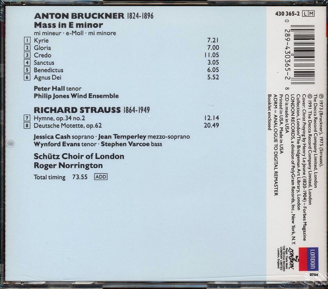 Bruckner, Schutz Choir Of London, Philip Jones Wind Essemble, Roger Norrington - Mass In E Minor
