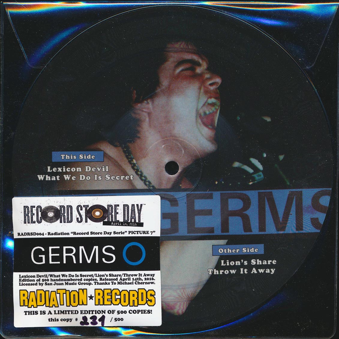 The Germs - Lexicon Devil; The Germs - What We Do Is Secret  /  The Germs - Lion's Share; The Germs - Throw It Away (RSD 2016) (ltd. 500 copies made) (picture disc)