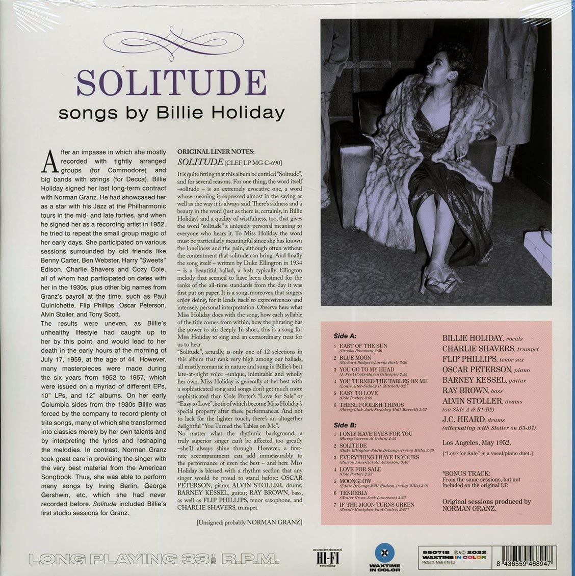 Billie Holiday - Solitude (+ 2 bonus tracks) (ltd. ed.) (180g) (blue vinyl)